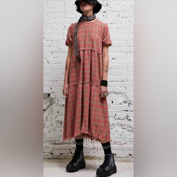 R13 Shredded Midi Dress red washed XS - Picture 1 of 15